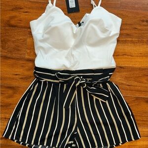 White and Black Striped Romper